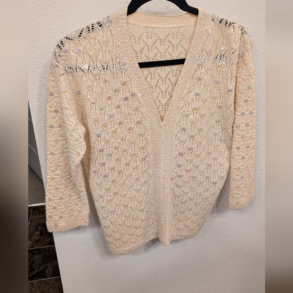 Elegant Cream Sweater with Multicolor Accents